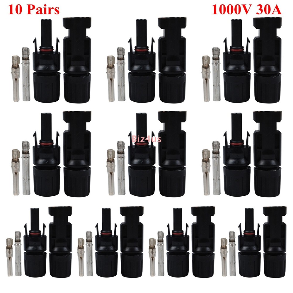 10Pairs For MC4 1000V 30A Male Female Wire PV Solar Panel Cable Connector Set US