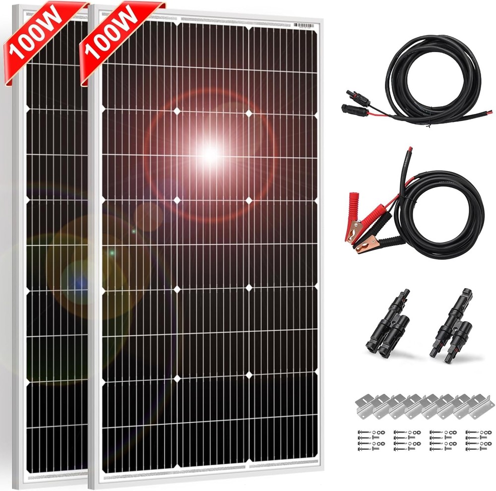 DOKIO 200W Solar Panel Kit 2x100W Monocrystalline with Mounting Brackets
