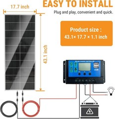 100W 12V Monocrystalline Solar Panel Kit w/ 20A PWM Charge Controller, Z Brac…