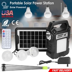 New Solar Power Backup Station with Flashlight & 3 Lighting Bulbs for Camping