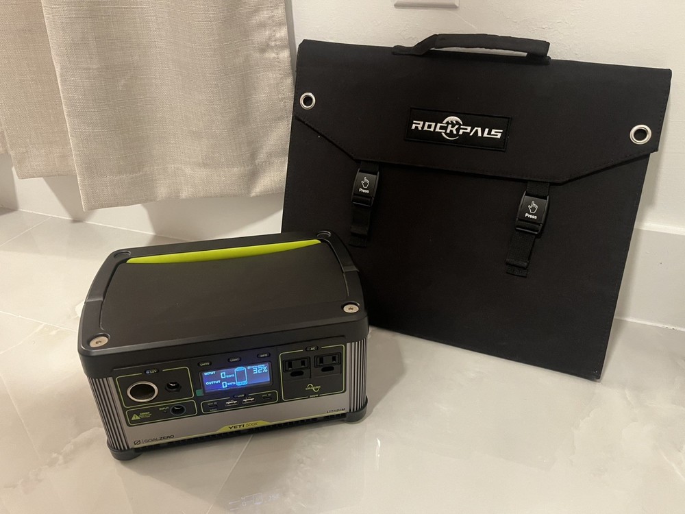 Goal Zero Yeti 500X Lithium Portable Power Station and Rockpals Solar Panel