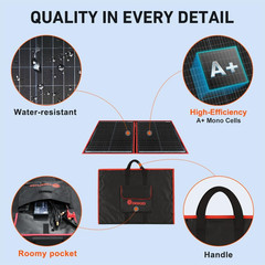 100W Portable Foldable Solar Panel Kit (19X26In, 5.3Lb), with Separate Controlle