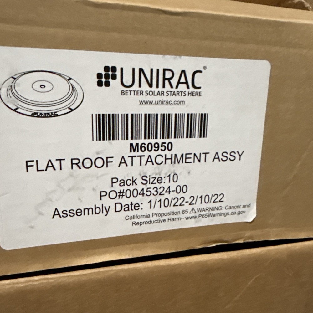 8x Unirac White Flat Roof Attachment Assemblies M60950 Solar (lot Of 8)No Screws