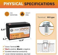 BtrPower 12V 100Ah Lithium lifepo4 Battery For RV Marine Solar System Deep Cycle