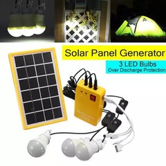 USB Solar Power Panel Generator Kit 5V Charger Home System 3 LED Bulbs Light