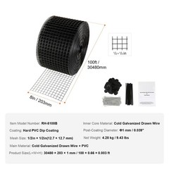 Solar Bird Guard Roll: 8in×100ft, 1/2in Square Grid, PVC & Galv Steel