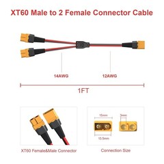 XT60 Y Splitter,12Awg XT60 1 Female to 2 Male Connector Cable for UAV Phantom Qu