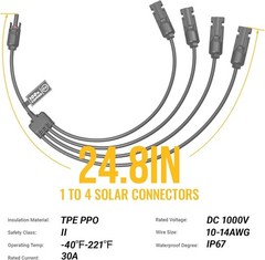 Solar Y Branch Connectors Extra Long Solar Panel Parallel Connectors 1 to 4 S…