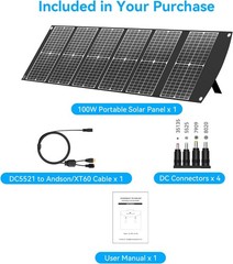 100W Portable Solar Panel CPC Material USB-C PD3.0 & 20V DC XT60 Anderson | Ligh