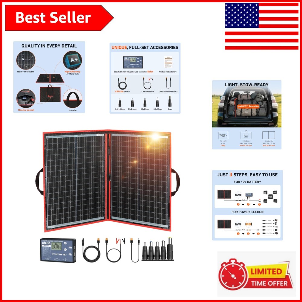 Versatile 100W Foldable Solar Panel with USB – Perfect for RVs and Emergencies
