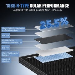 12V 200W Solar Panel Mono Black N-Type 18BB 25% High-Efficiency Home RV Off Grid