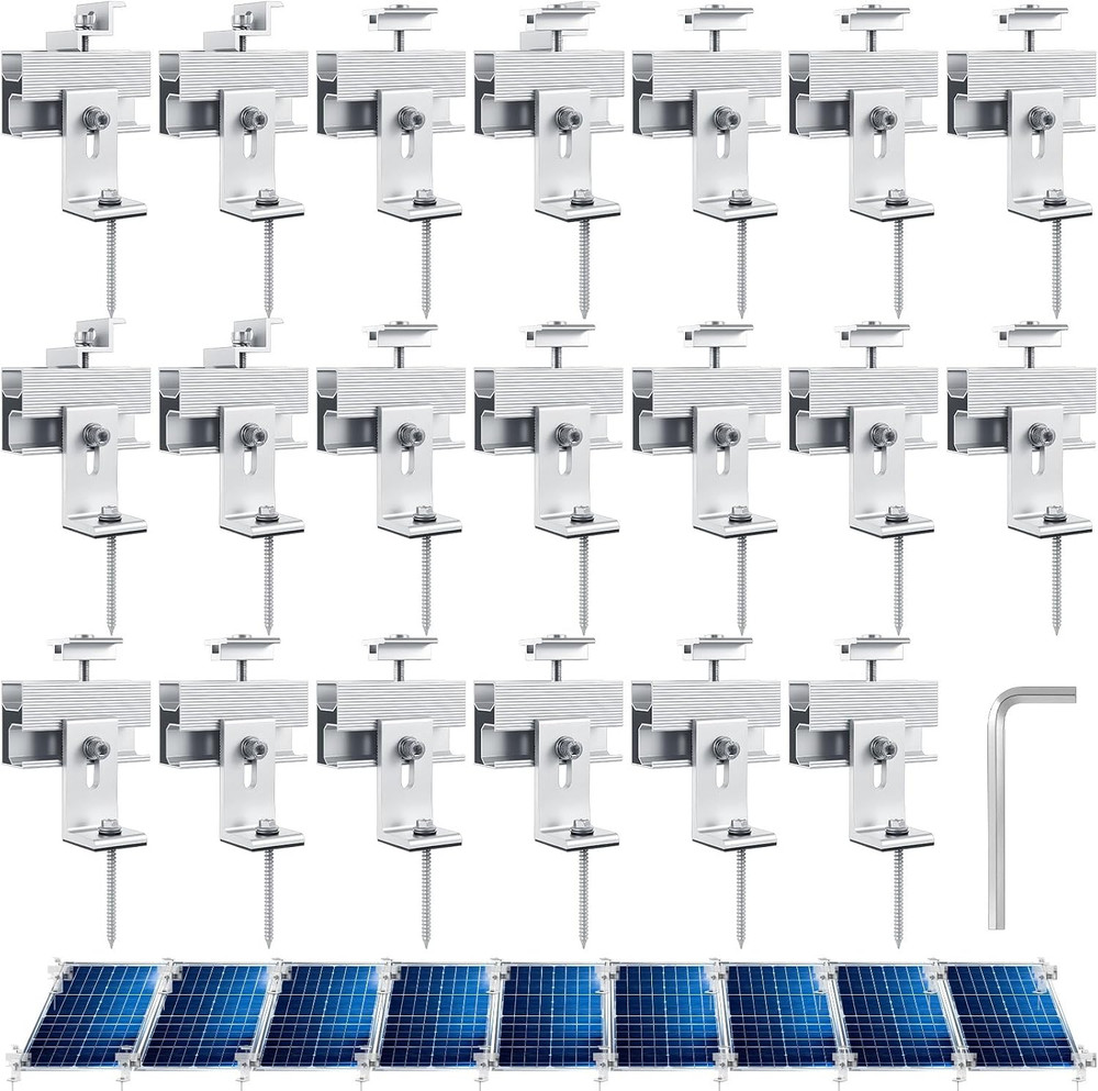 20 Pcs Solar Panel Mounting Brackets Kit for 1-9 Pieces Adjustable Aluminum Allo