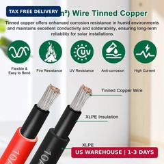 Solar Panel Wire 10 AWG(6mm²) – Solar Extension Cable 100Ft Black & 100Ft Red 10