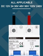 DIHOOL 125 Amp dc circuit breaker, 2-pole 12V to 240 Volt DIN Rail Mount solar d