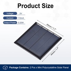 2Pcs 2V 0.22W 110mA Mini Polycrystalline Solar Panel 1.7×1.7″/44x44mm
