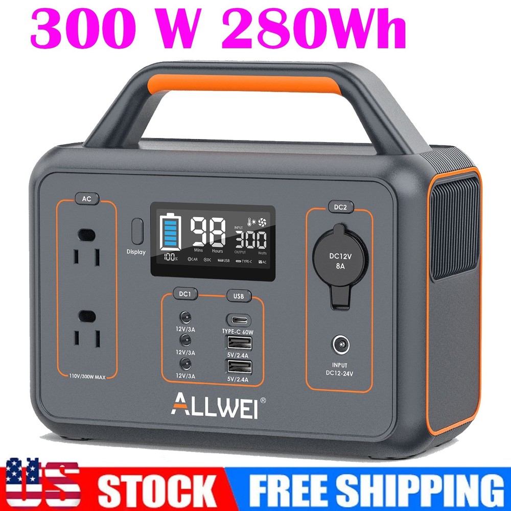 ALLWEI Portable Power Station 300W 280Wh Solar Generator for Home Camping Travel