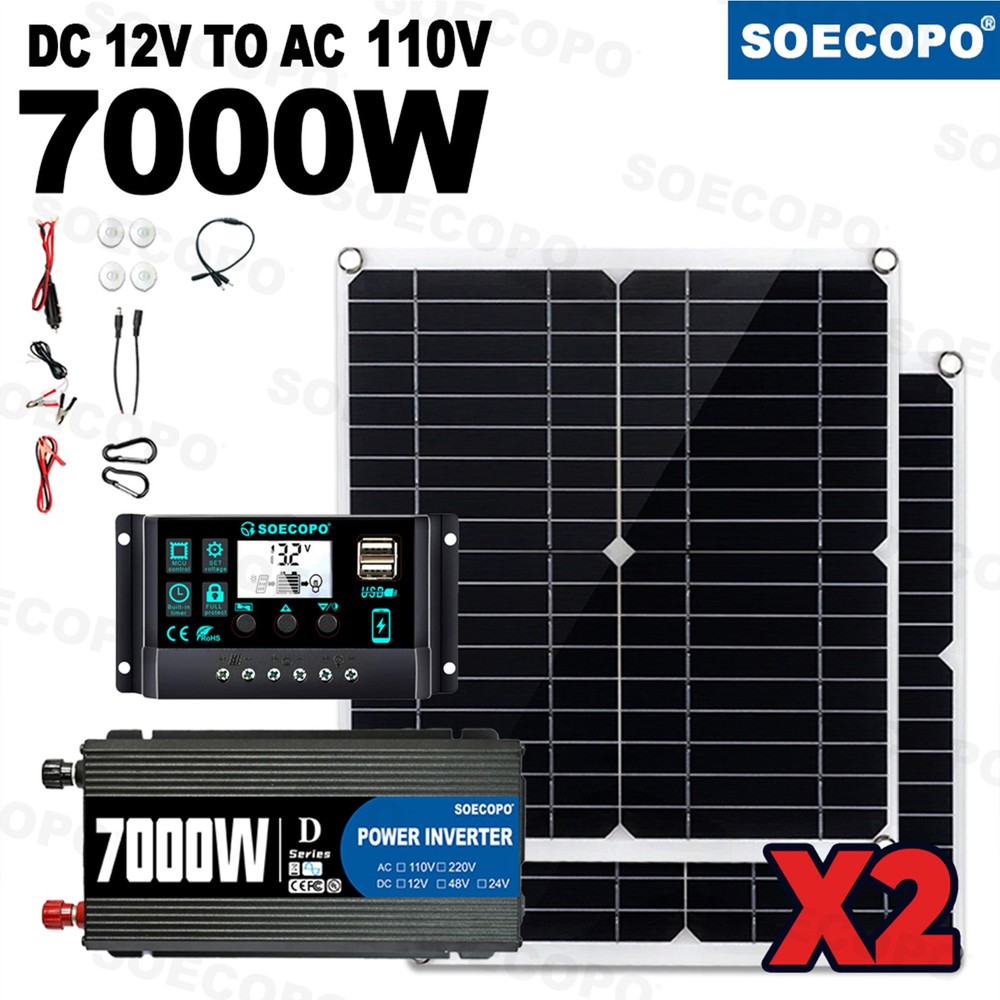 Complete 7000W Off-Grid Solar Kit 7000W Inverter 2pc 300W Solar Panel 110V/220V