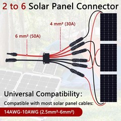 Solar Panel Connector 3 Way Y Branch MC4 Cable Splitter 2 to 6 AWG Waterproof