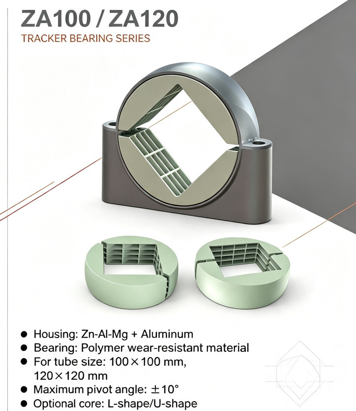 Solar Tracker Bearing ZA120/ZA100 with Polymer Wear-Resistant Design, 10° Pivot