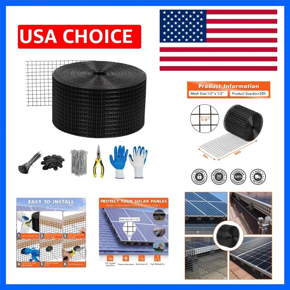 6in x 50ft Solar Panel Bird Guard & Critter Guard Mesh Kit, Solar Panel Bird …