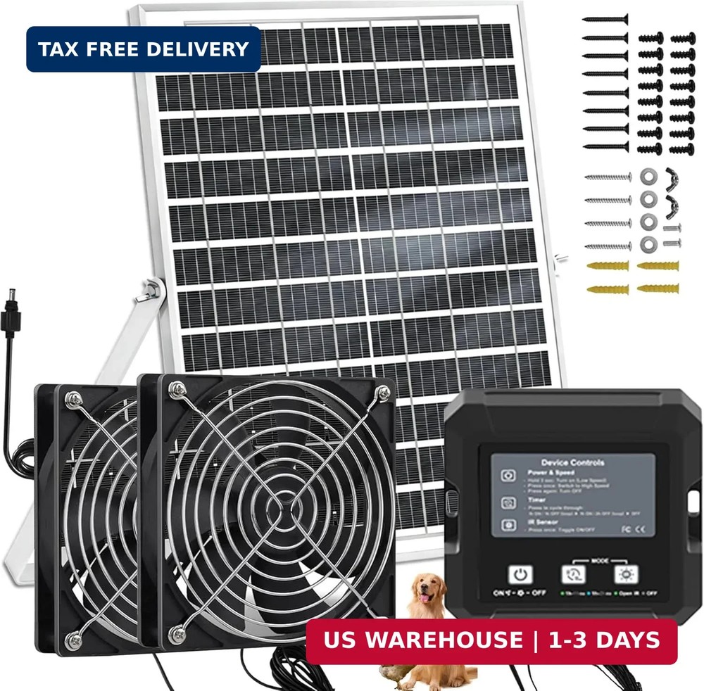 Solar Fan for Chicken Coop with 2 Fans and 3 Modes Controller Solar Exhaust Fan