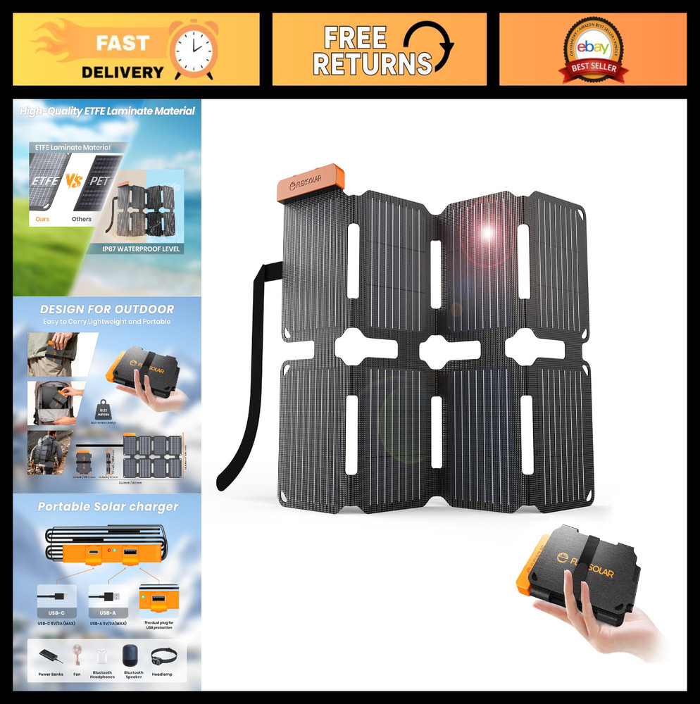 25W Portable Solar Panel Charger – USB-A & USB-C, Quick Charge, Lightweight for