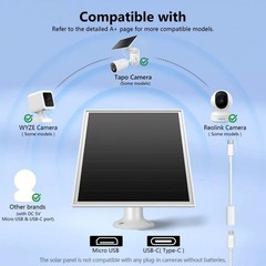 6W Solar Panel for Outdoor Security Camera with Micro USB & USB – C Port, Solar