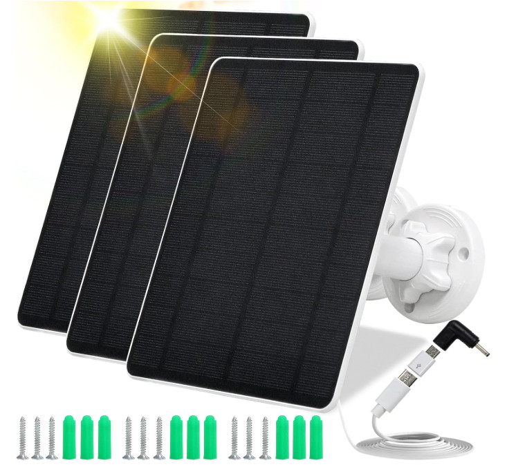 3 Pack DC 5V Solar Panel for Security Camera, IP65 Waterproof 5W USB Solar Panel
