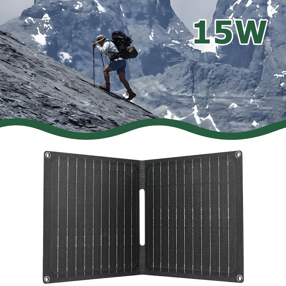 ETFE 2 Folding Solar Panel Kit Mono 15W 5V Solar Mat USB /Type-C Ports Charger
