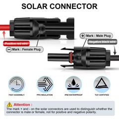 1 Pair 6 Feet Black + 6 Feet Red 10AWG(6mm²) Solar Panel Extension Cable Wire…