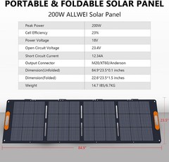 ALLWEI 200W Waterproof Foldable Portable Solar Panel Power Backup for RV Camping