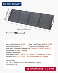 VEVOR 200W Foldable Solar Panel, 24% High-Efficiency Portable Monocrystalline So