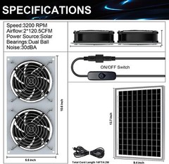 Ventilador Energia Solar Mini Ventilador 15W Invernadero Refrigeracion Escape