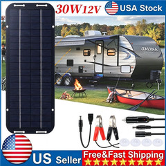 30W Solar Panel 12V Trickle Charger Battery Charger Kit Maintainer Boat Car RV