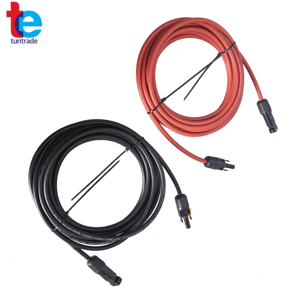 1 Pair 10AWG 20 Feet Solar Panel Extension Cable Wire Connector Black + Red