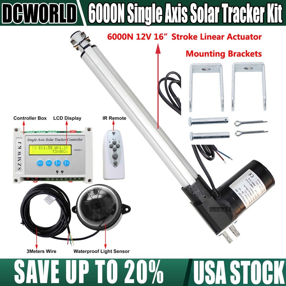 6000N DC 16″ Linear Actuator W/ Controller DIY Single Axis Solar Tracking System