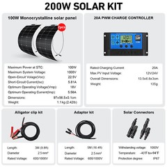 Dokio 200W Watt Portable Flexible Solar Panel RV Camping Off-Grid Rooftop