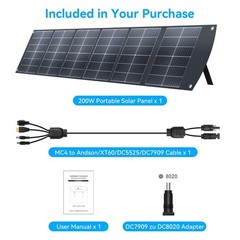 200W Portable Foldable Solar Panel MC4 USB-C Power Station RV Camping