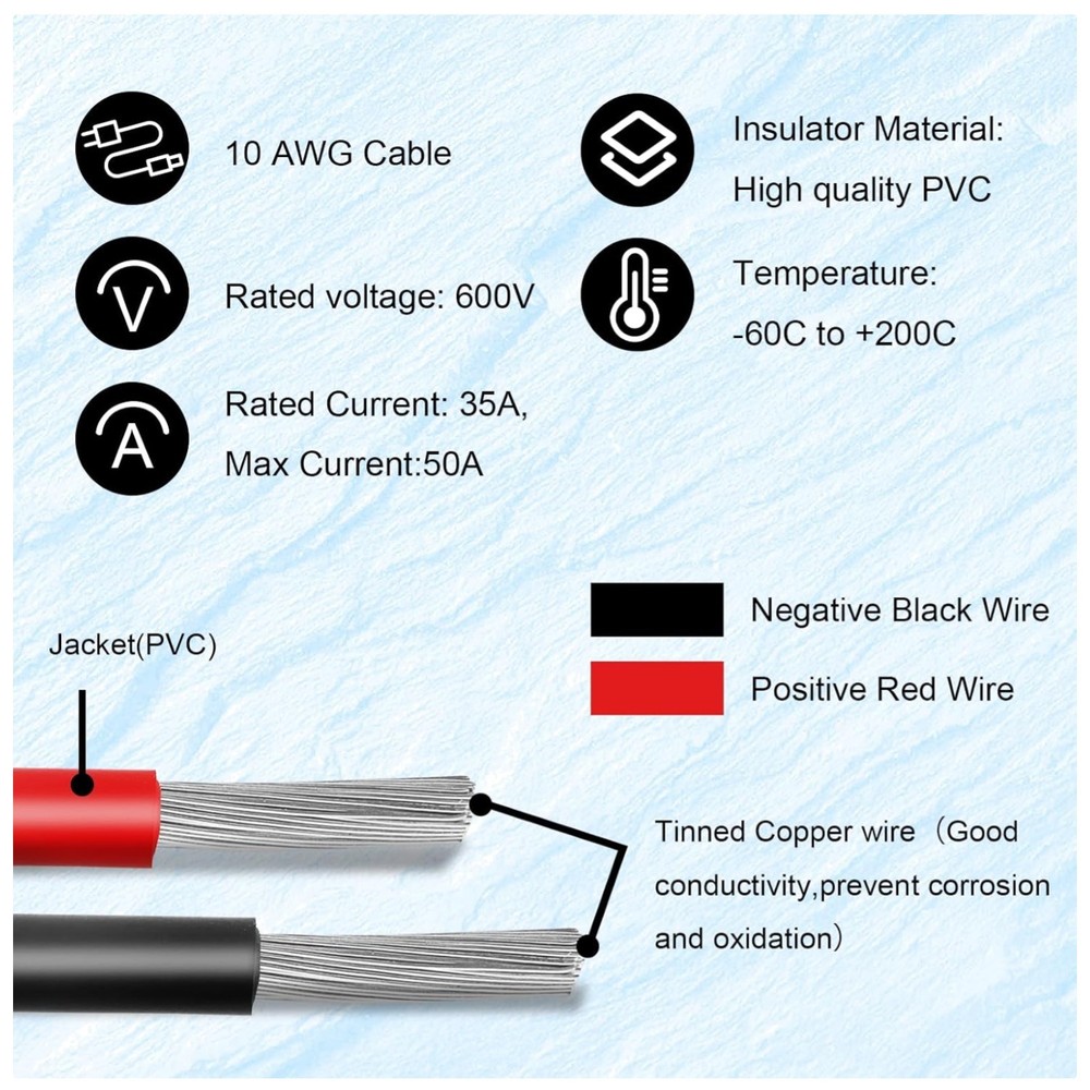 15FT 10AWG Solar Extension Cable for RV Solar Panel