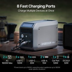Dabbsson 1008Wh 1200W Portable Power Station Solar Generator for Camping Home US