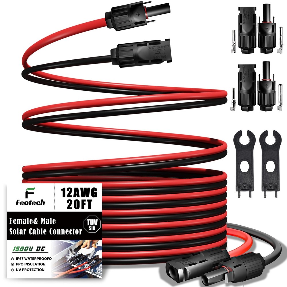 Twin Wire 20FT Solar Extension – 12AWG (4mm²) Solar Connector, with 4 Pairs