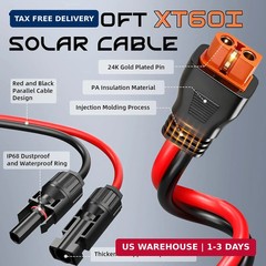 10FT 10AWG Solar to XT60i, 3 6 10 16 20 25FT Solar Panel Connector to XT60i-F Ad