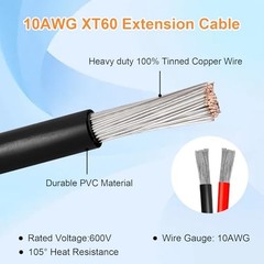 50FT XT60 Solar Extension Cable 10AWG