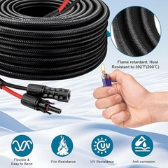 50FT 8AWG Solar Extension Cable Waterproof Connectors
