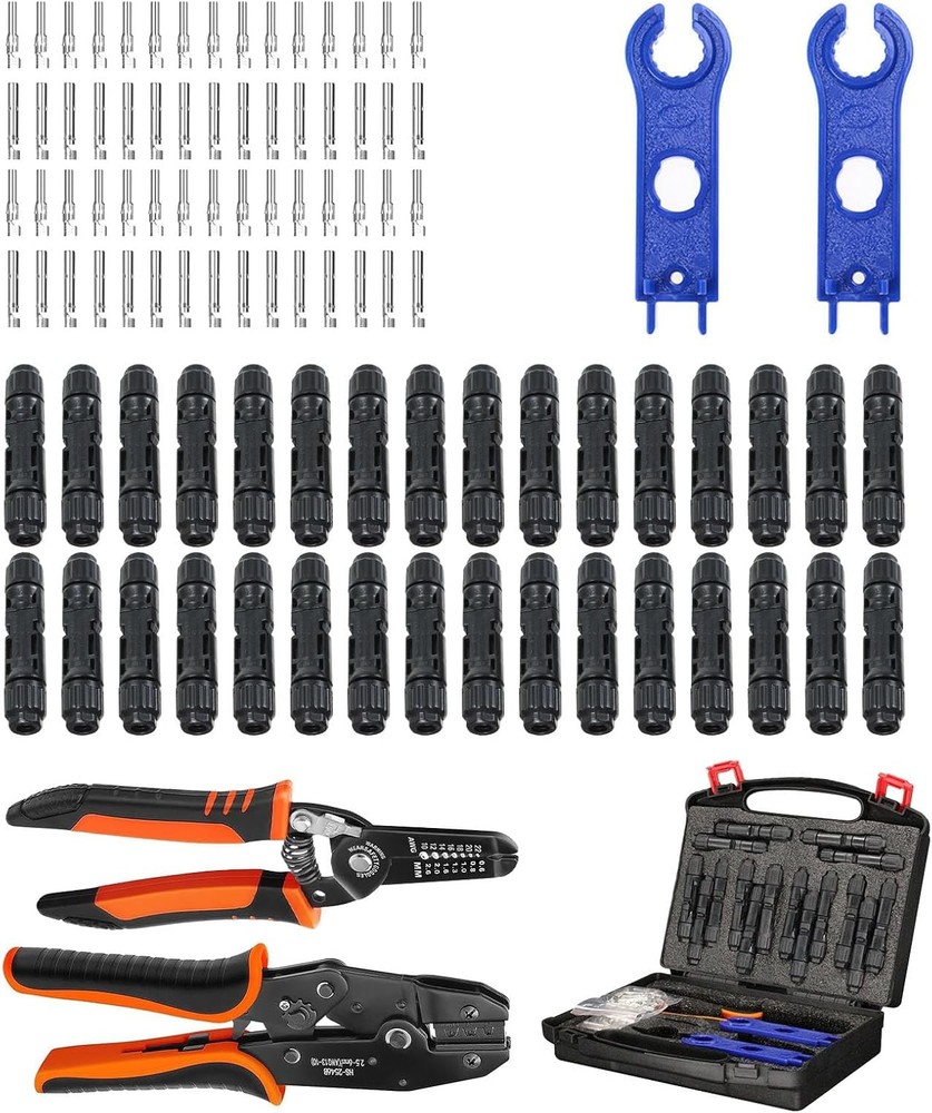 35PCS Solar Crimper Tool Kit, Solar Panel Cable MC4 Connectors 14-10AWG, 30 Pair