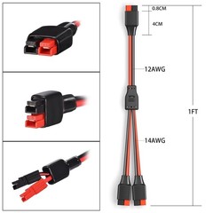 Anderson Y Cable 1FT 12AWG Solar Splitter Charging