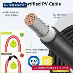 50Ft 10AWG Solar Cable Extension with Protection Cover, Solar Wire with Tool-Fre