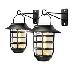 HOME ZONE SECURITY 2-PACK SOLAR WALL HANGING LIGHTS LIFEPO4 BATTERY – BLACK