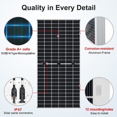 DOKIO 600W N-Type Bifacial Rigid Solar Panel for off-grid emergency backup power