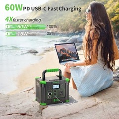 Portable Power Station 330W 288.6Wh Solar Generator, USB-C PD, Wireless Charger,